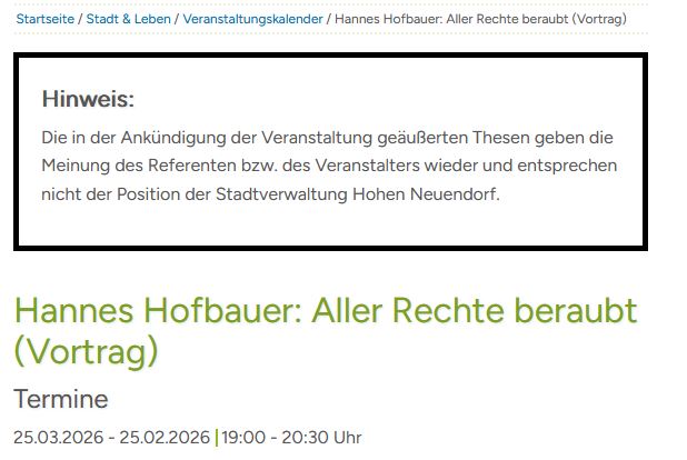 Mehr über den Artikel erfahren Stadtverwaltung Hohen Neuendorf versieht Veranstaltungshinweis der Brandenburger Freiheit mit Schwarzvermerk